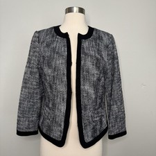 Talbots Size 8 Black White Tweed Blazer Jacket Lined Career Suiting -E