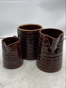 Marcrest Brown Daisy Dot Embossed Stoneware Serving Pitcher Set Of 3
