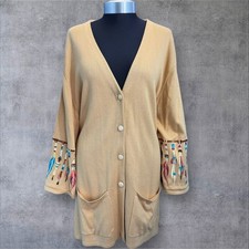 Bob Mackie Wearable Art Beige Dreamcatcher Embroidered Cardigan Sweater Size 3X