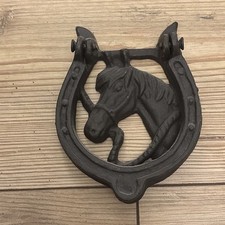 Vintage Lucky Horseshoe & Horse Head Cast Iron Door Knocker 5”