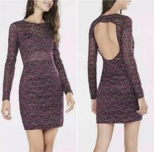 Express Metallic Floral Lace Backless Cocktail Party Mini Dress Size Small