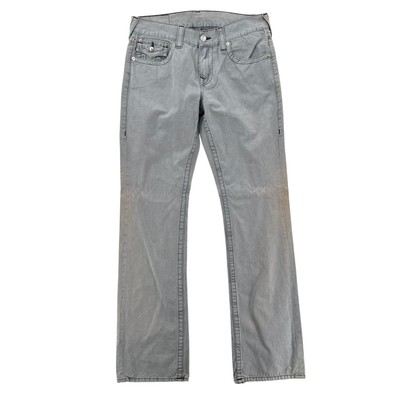 True Religion Jeans Mens 32 Gray Straight Rising Smoke Flap Pockets Distress NWT