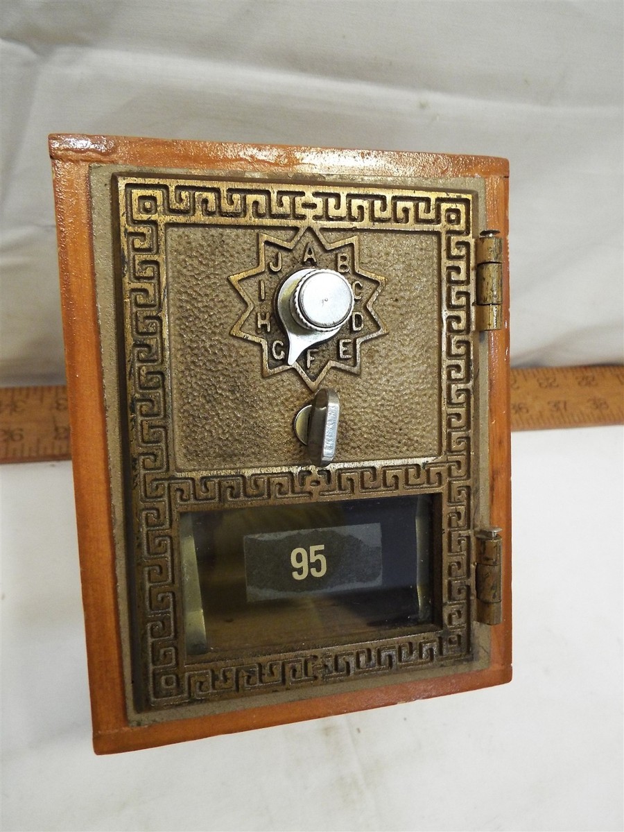 National Mail Post Office Wood Box Brass Door Bank US Combination
