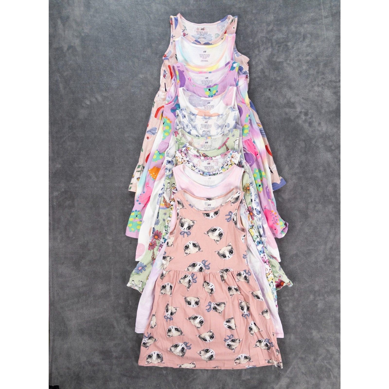 H&M Girls Dress Bundle Size 6X/7 Lot of 9 Pink Cats Butterflies Hearts Dinosaurs
