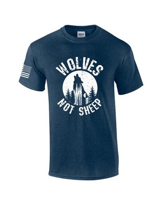 Men's Wolves Not Sheep Wolf Howling At The Moon Patriotic American Flag Sleeve