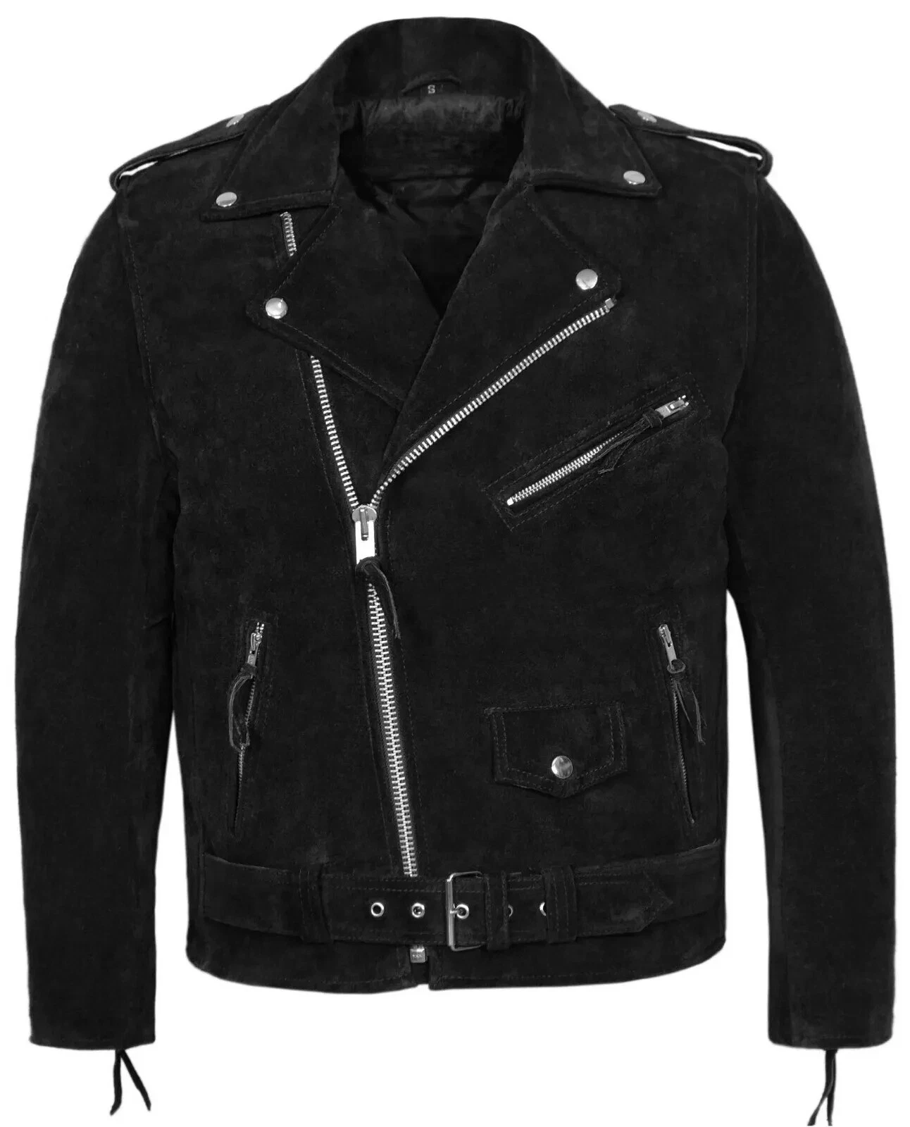 BOMBER BIKER New Men's Black Suede Extra Belted Jacket PureLambskinSlimFitJacket
