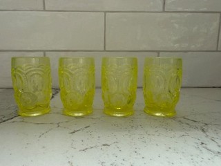 Weishar Moon & Star Glass Mini Water Set Tumblers Vaseline Glass No Pitcher