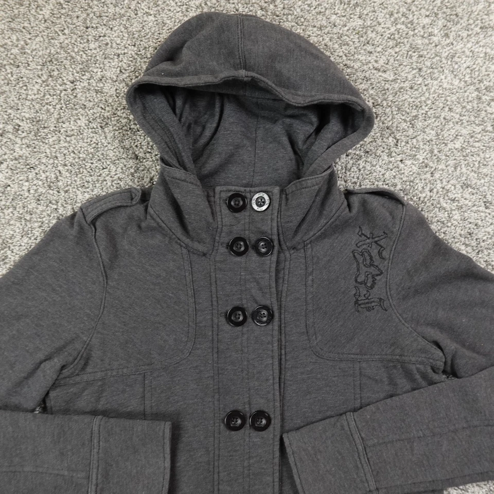 Chaqueta Fox Mujer M Gris Cabeza Botón Sudadera con Capucha Abrigo Moto Bicicleta Corredor Carreras Y2K 00s Foto 2 de 4