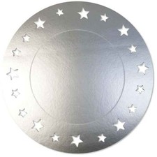 6 Sottopiatti Ø33cm - ARGENTO LUCIDO STELLE, in carta monouso - addobbo decoro t