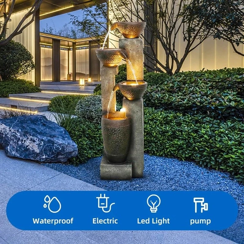40 Inch 4 Tier Outdoor Water Fountain Electric Pump LED Light Garden Decor New - Imagem 3 de 4