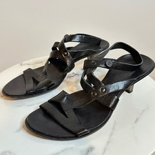 CYDWOQ Vintage Leather Strappy Heel Sandals Women's 38 / 8 Handmade Artisan Chic