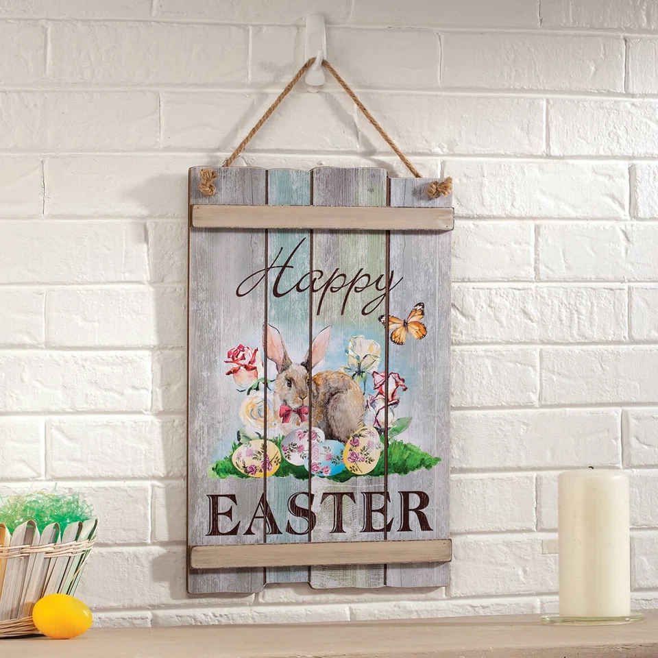 Happy Easter Pallet Sign, Seasonal Home Décor, Spring Design, 17 ½” x 11 3/8” Foto 3 de 4