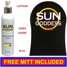 SUN GODDESS - Sunless Self Tanning Lotion - VERY DARK - 8 oz  Best Tanner Mitt.