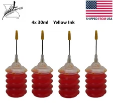 4x 30ml Ink Jet Yellow Ink Easy Refill Squeeze Bottle Non Toxic Universal Epson 