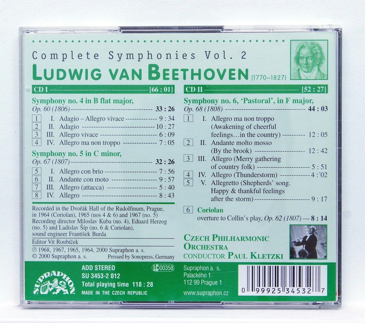 PAUL KLETZKI - BEETHOVEN symphonies nos.4, 5 & 6 - SUPRAPHON 2xCDs