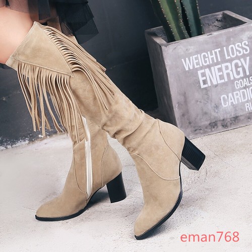 Womens Winter Knee High Boots Tassels 