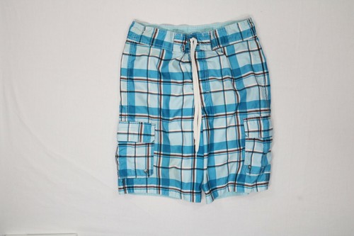 Mens Merona Teal Plaid Board Shorts Lined S Small EUC - 第 1/4 張圖片