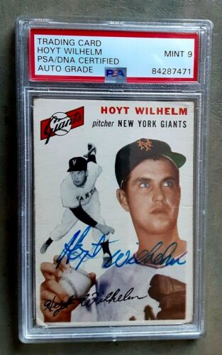 Carta Baseball Hoyt Wilhelm NY Giants firmata autografata 1954 Topps #36 PSA/DNA 9 - Foto 1 di 2