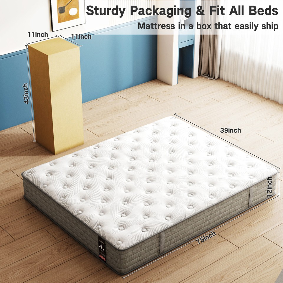 12" Twin XL Full Queen King Size Mattress in a Box Hybrid Spring Gel