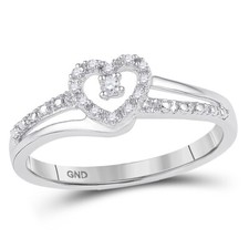10kt White Gold Womens Round Diamond Heart Promise Bridal Ring 1/20 Cttw