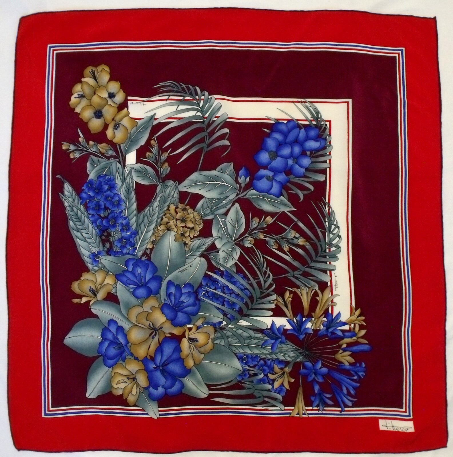 Vintage FITTORIO Signed FLORAL Bouquet PINK Beige Black 32