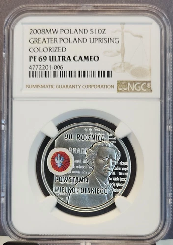 2008 POLAND SILVER 10 ZLOTYCH GREATER POLAND UPRISING NGC PF 69 ULTRA CAMEO