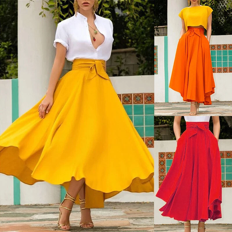 Holiday High Waist Skirts Dress Fashion Long Size Skirt Womens Swing Summer