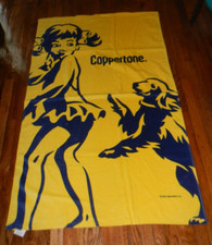Neu Coppertone Sonnenschutz Strandtuch Mädchen und Hund gelb und blau 3' x 5'