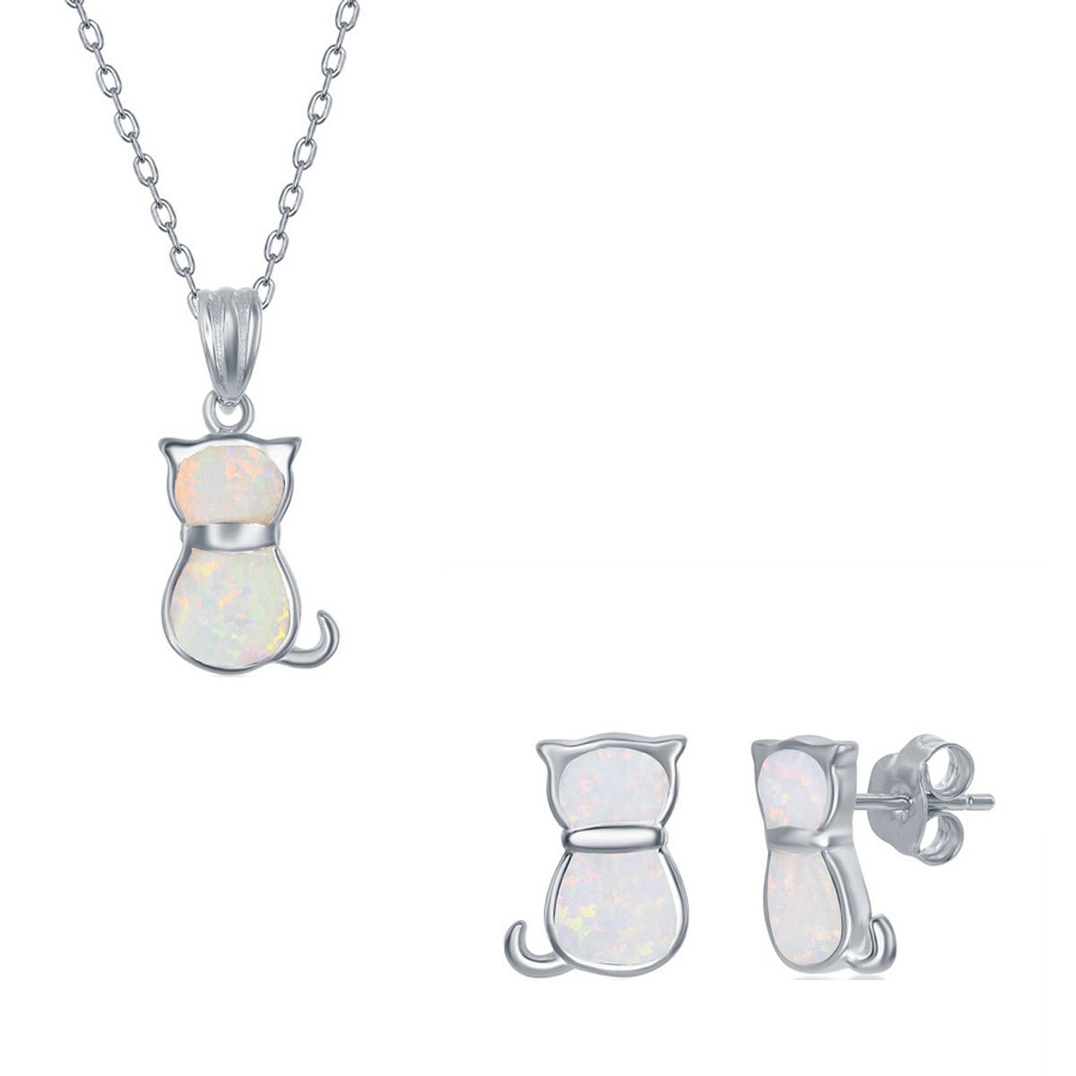 Женское ожерелье и серьги из чистого серебра с белым опалом Cat SET-578 12390₽