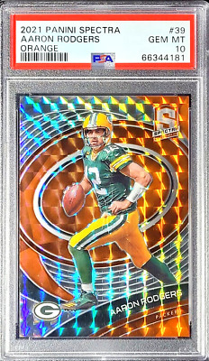 2021 Spectra Aaron Rodgers Jersey #12/15 Orange Prizm Holo PSA 10 Gem POP 2 SSP