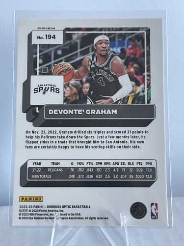 2022-23 Panini Donruss Optic Devonte' Graham Viola Prizm #194 - Foto 2 di 2