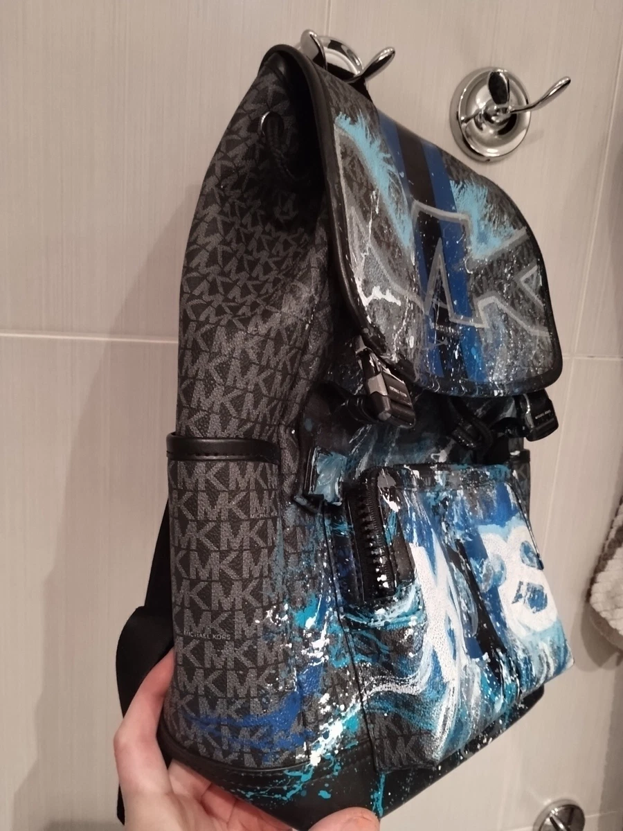 NWOT MICHAEL KORS Cooper FRONT POCKET Splatter Design Canvas MENS BACKPACK Rare