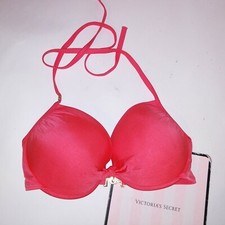 Victoria Secret Swim Bikini Top 34DD Coral Orange Shimmer Light Push Up Solid Ha
