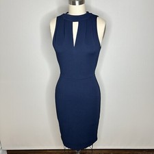 RED Saks Fifth Avenue Dress Women Medium Blue Midi Bodycon Keyhole Textured NWOT