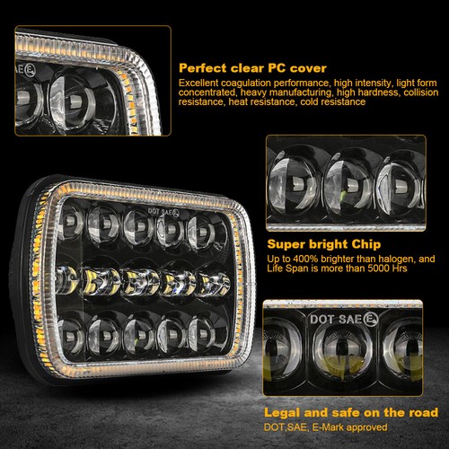 DOT 7x6" 5x7" LED Headlight DRL Hi-Lo Angel Eye For Jeep Cherokee XJ Wrangler YJ - Picture 6 of 12