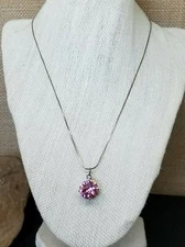 Boma 10ct Round Checkerboard Cut Pink CZ Sterling Silver Pendant Necklace 18"