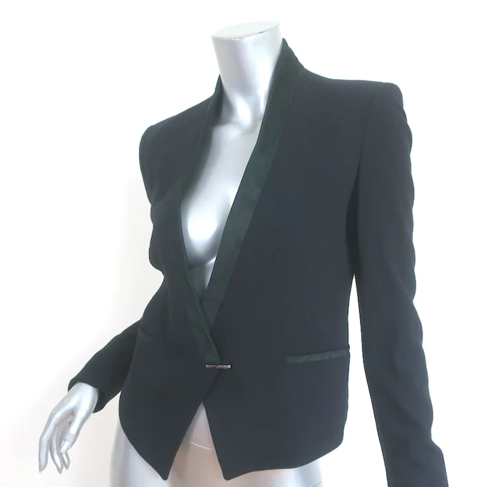 Chaqueta Helmut Lang Negra Cuero Bordado Lana Elástica Talla 0 Foto 3 de 4