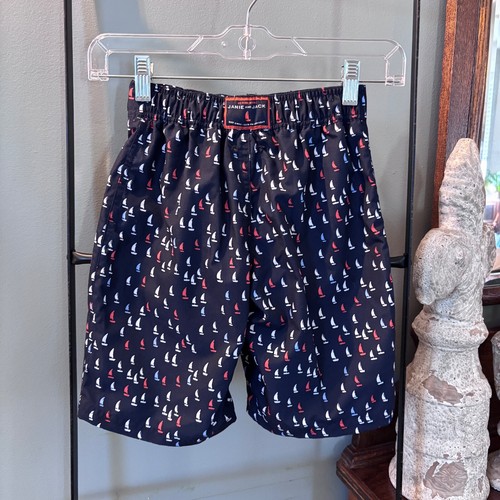 NWT Janie & Jack Board Short Swim Trunks Navy Blue Sailboats Size 7 - Picture 2 of 3