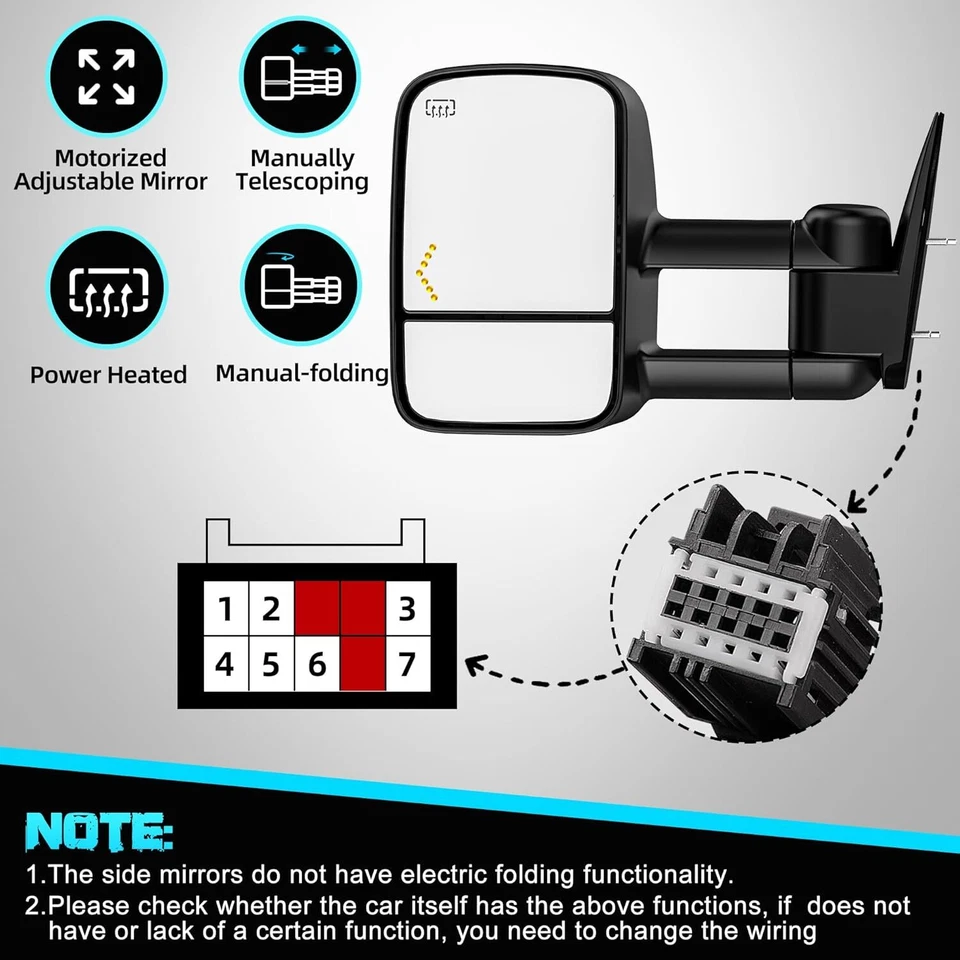 Par de espejos retrovisores de remolque señal térmica eléctrica para Chevy Silverado 2500HD 3500HD 2007-2013 Foto 2 de 4