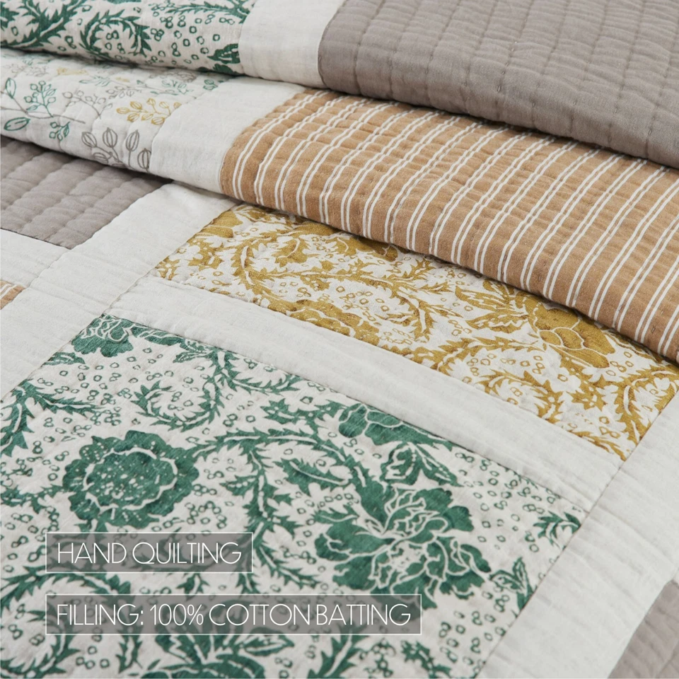 Colcha Dorset Queen 90x90 Country Cottage Patchwork Crema Dorado Verde Foto 4 de 4