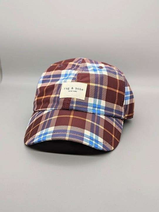 Rag & Bone Unisex Addison Baseball Cap in Burgundy Plaid  display picture 2