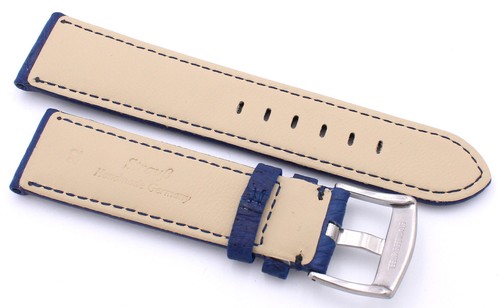 22mm made Germany Genuine Ostrich Leather Skin blue Watch Strap Band 22/20mm - Picture 3 of 3