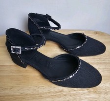 J. Crew Teagan Ankle Strap Pumps Black with Crystals, Womens Size 6.5 Euc