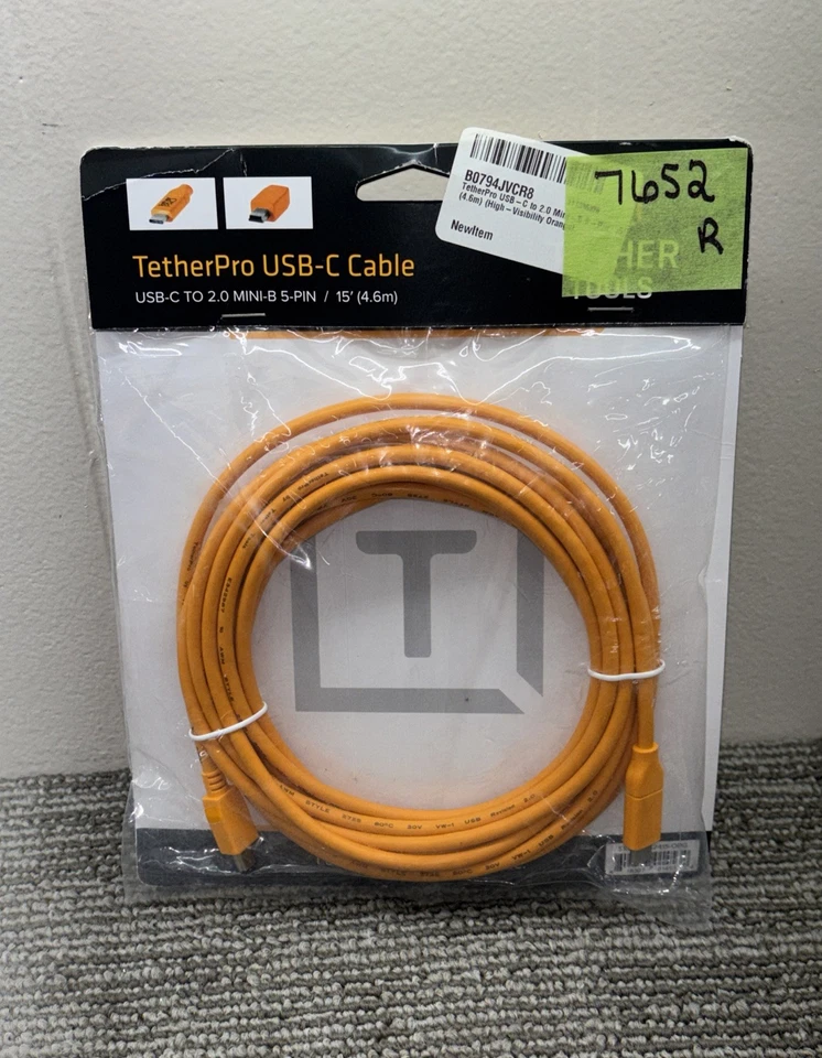 Tether Tools TetherPro USB-C to 2.0 Mini-B 5-Pin Cable, 15', Orange 7652 87 - Image 3 of 4