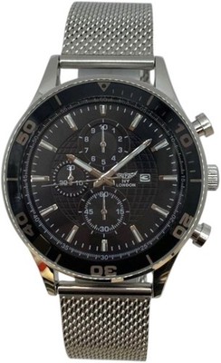 NY LONDON Silver and Black Face Chronographs Dial Men Metal Strap Analog Quarts