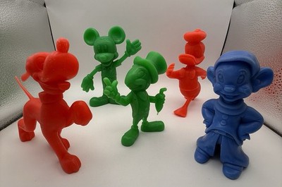 VTG 70's 5 Louis Marx Disney Molded Plastic Mickey Pluto Donald Jiminy Dopey