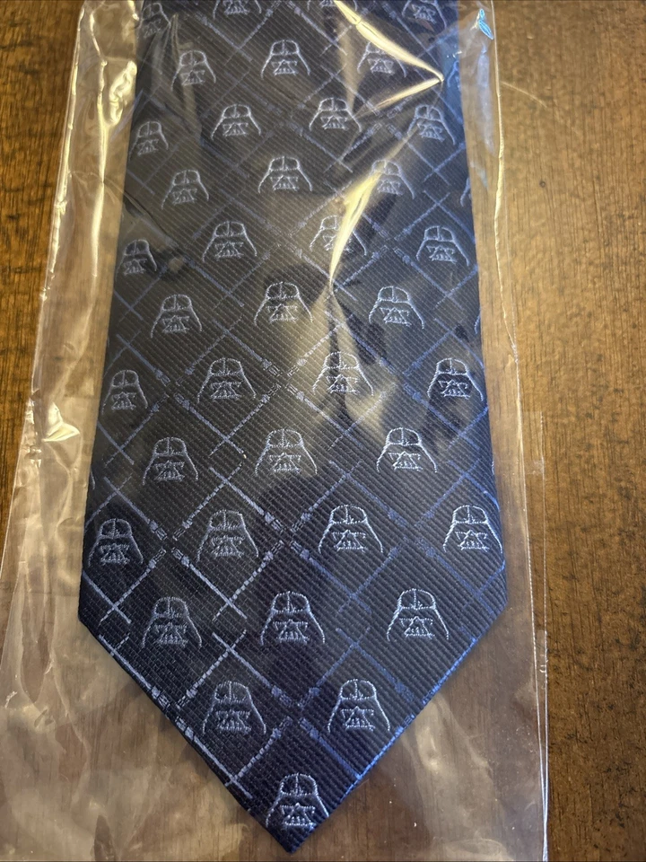 Disney Star Wars Darth Vader sable de luz a cuadros seda cuello corbata gemelos azul Foto 2 de 4