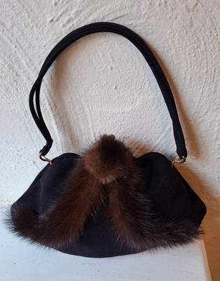 Atemberaubende Handtasche 40er Jahre Leder & Nerz