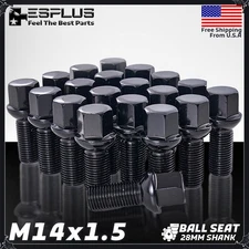 [20] Black Audi 14X1.5 Ball Seat Wheel Lug Bolts 28mm Shank For Stock Wheels