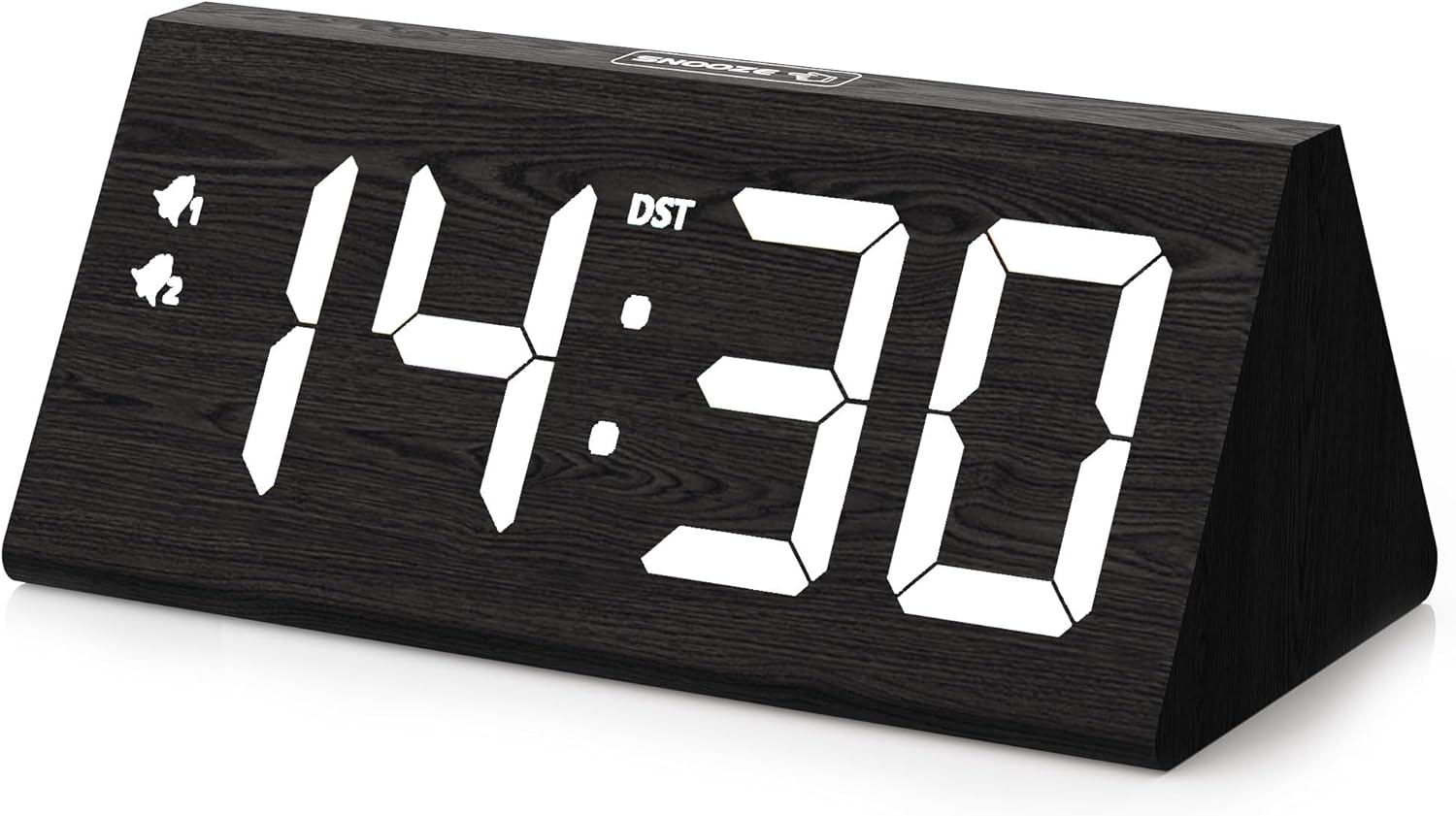 Wooden Digital Alarm Clock with Dual USB Charging Ports, DST, Dimmable, Snooze,